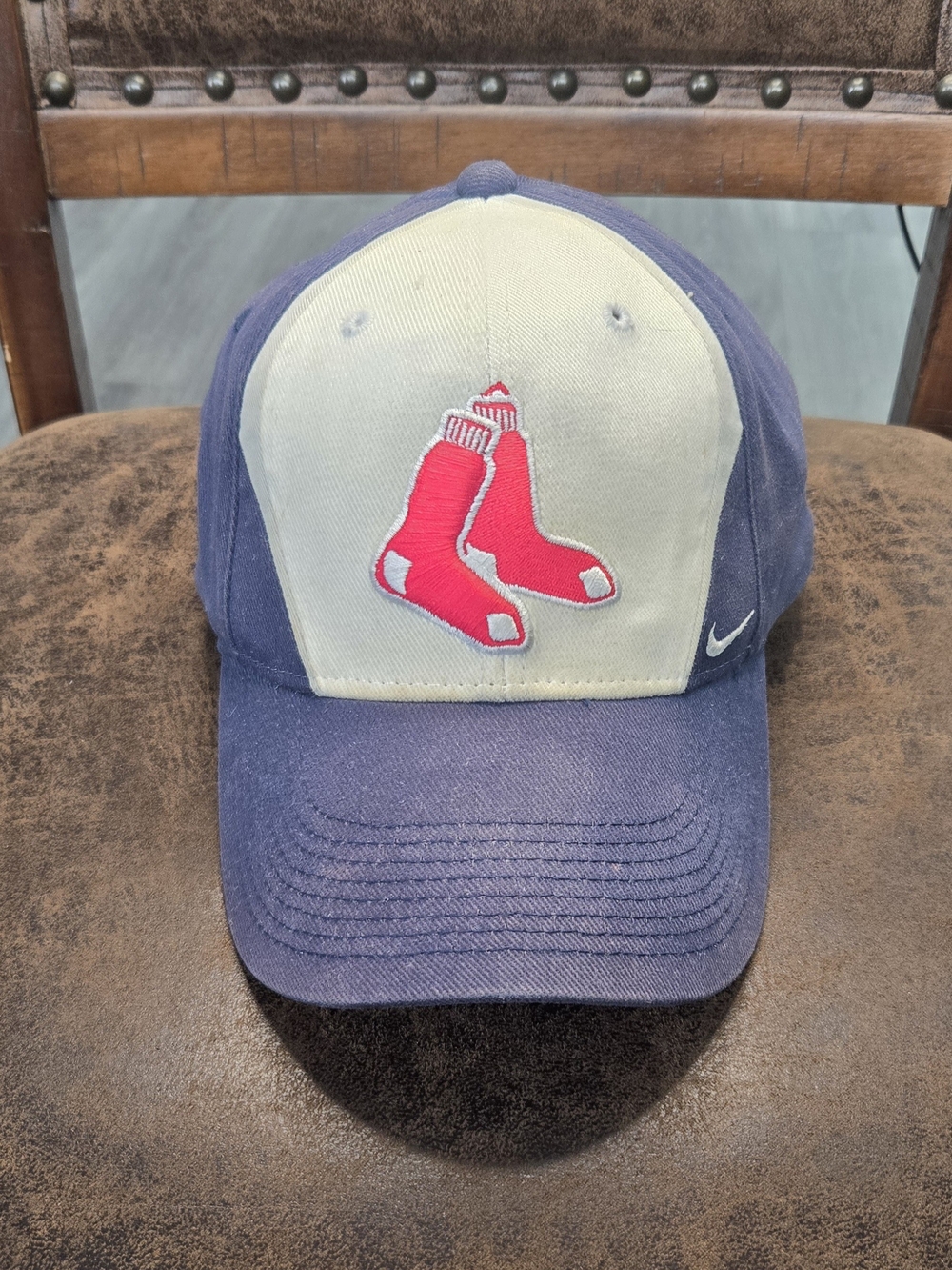 Vintage Y2K Nike Boston Red Sox Sock Logo Swoosh Flex Fitted Hat Cap OSFA #646